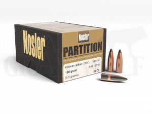 .264 / 6,5 mm 100 gr / 6,5 g Nosler Partition Geschosse 50 Stück