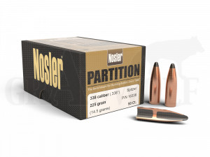 .338 / 8,5 mm 225 gr / 14,6 g Nosler Partition Geschosse 50 Stück