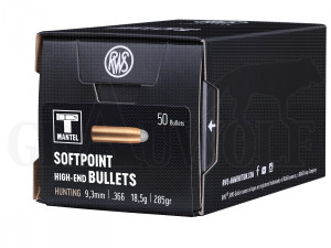 .366 / 9,3 mm 285 gr / 18,5 g RWS Teilmantel Rundkopf Geschosse 50 Stück