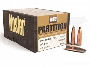 .243 / 6 mm 100 gr / 6,5 g Nosler Partition Spitzer Geschosse 50 Stück