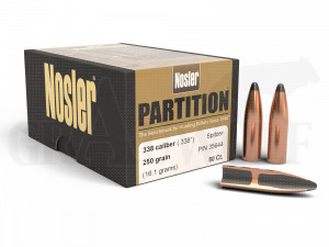 .338 / 8,59 mm 250 gr / 16,2 g Nosler Partition Geschosse 50 Stück