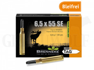 6,5x55 130 gr / 8,4 g Brenneke TAG Bleifrei Patronen 20 Stück