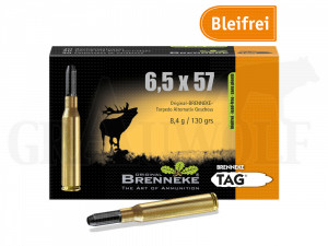 6,5x57 130 gr / 8,4 g Brenneke TAG Bleifrei Patronen 20 Stück