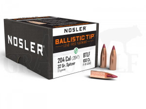 .204 / 5 mm 32 gr / 2,1 g Nosler bleifrei Ballistic Tip Geschosse 100 Stück