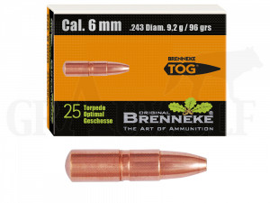 .243 / 6 mm 95 gr / 6,2 g Brenneke TOG Geschosse 25 Stück