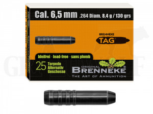 .264 / 6,5 mm 130 gr / 8,4 g Brenneke TAG Geschosse 25 Stück