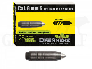 .323 / 8 mm 175 gr / 11,3 g Brenneke TAG Geschosse 25 Stück