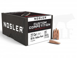 .224 / 5,6 mm 69 gr / 4,4 g Nosler Custom Competition HPBT Geschosse 250 Stück