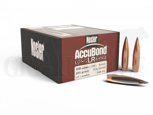 .338 / 8,59 mm 265 gr / 17,2 g Nosler AccuBond-LR Geschosse 100 Stück