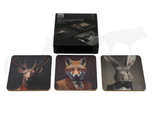 Sechs Untersetzer und Box im Set Wild Gentlemen