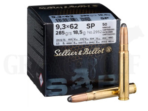 9,3x62 285 gr / 18,5 g Sellier & Bellot Teilmantel Patronen 50 Stück