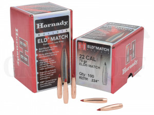 .224 / 5,6 mm 75 gr / 4,9 g Hornady ELD-Match Geschosse 100 Stück