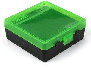 MTM Klappdeckelbox P-100-3 grün-schwarz für 100 Patronen: .357 Magnum MTM Klappdeckelbox P-100-3 grün-schwarz für 100 Patronen: .357 Magnum