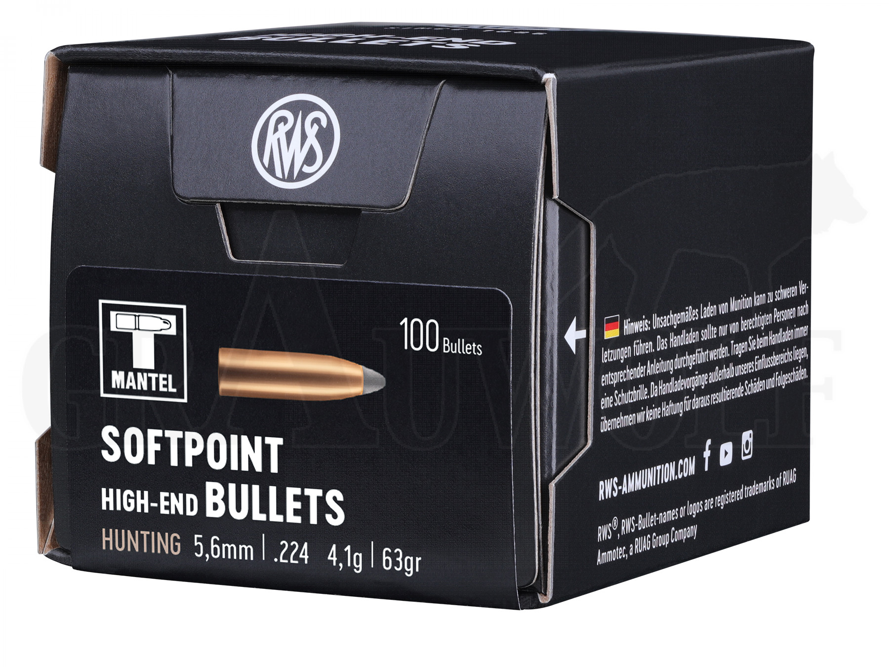 224 / 5,6 mm 63 gr / 4,1 g RWS Teilmantel Geschosse 100 Stück  