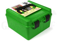 MTM Klappdeckelbox R-100-MAG grün für 100 Patronen Deluxe mit Griff: .338 LM, Gürtelhülsen